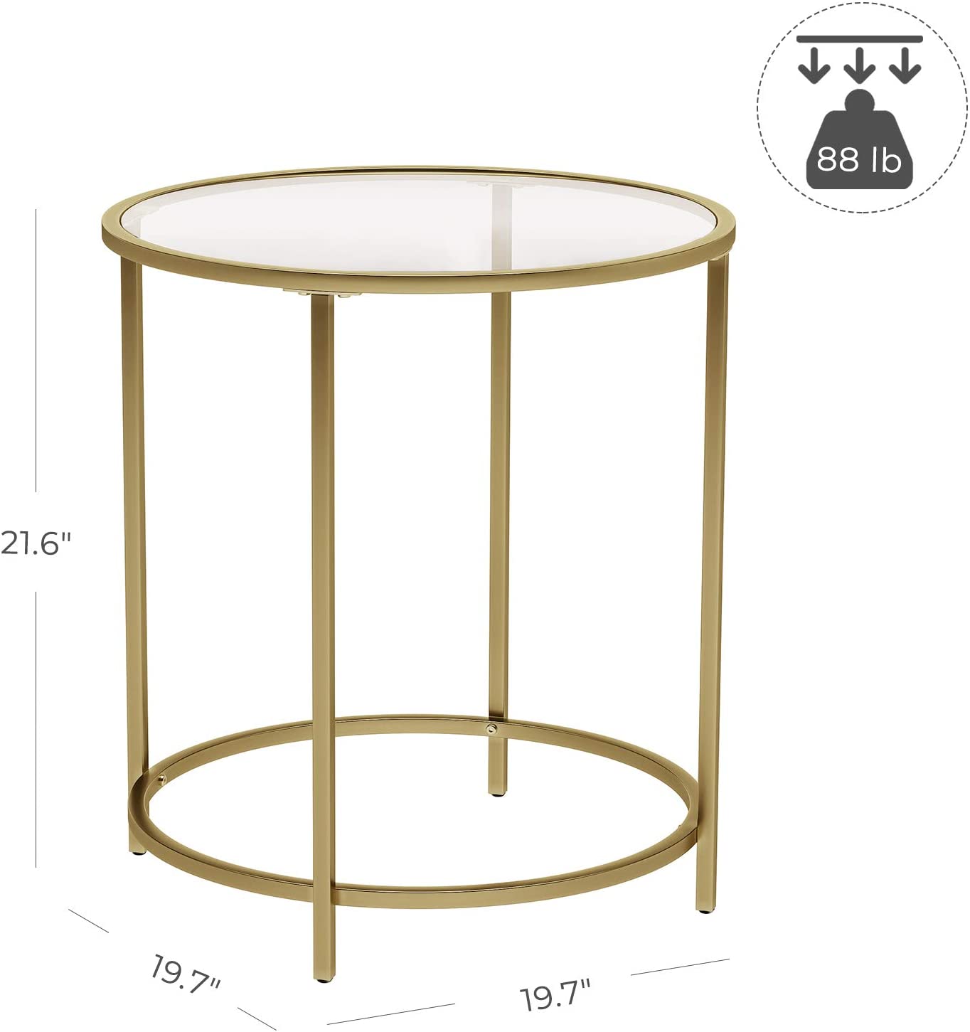 Golden Glass Round Side Table with Metal Frame - HWLEXTRA