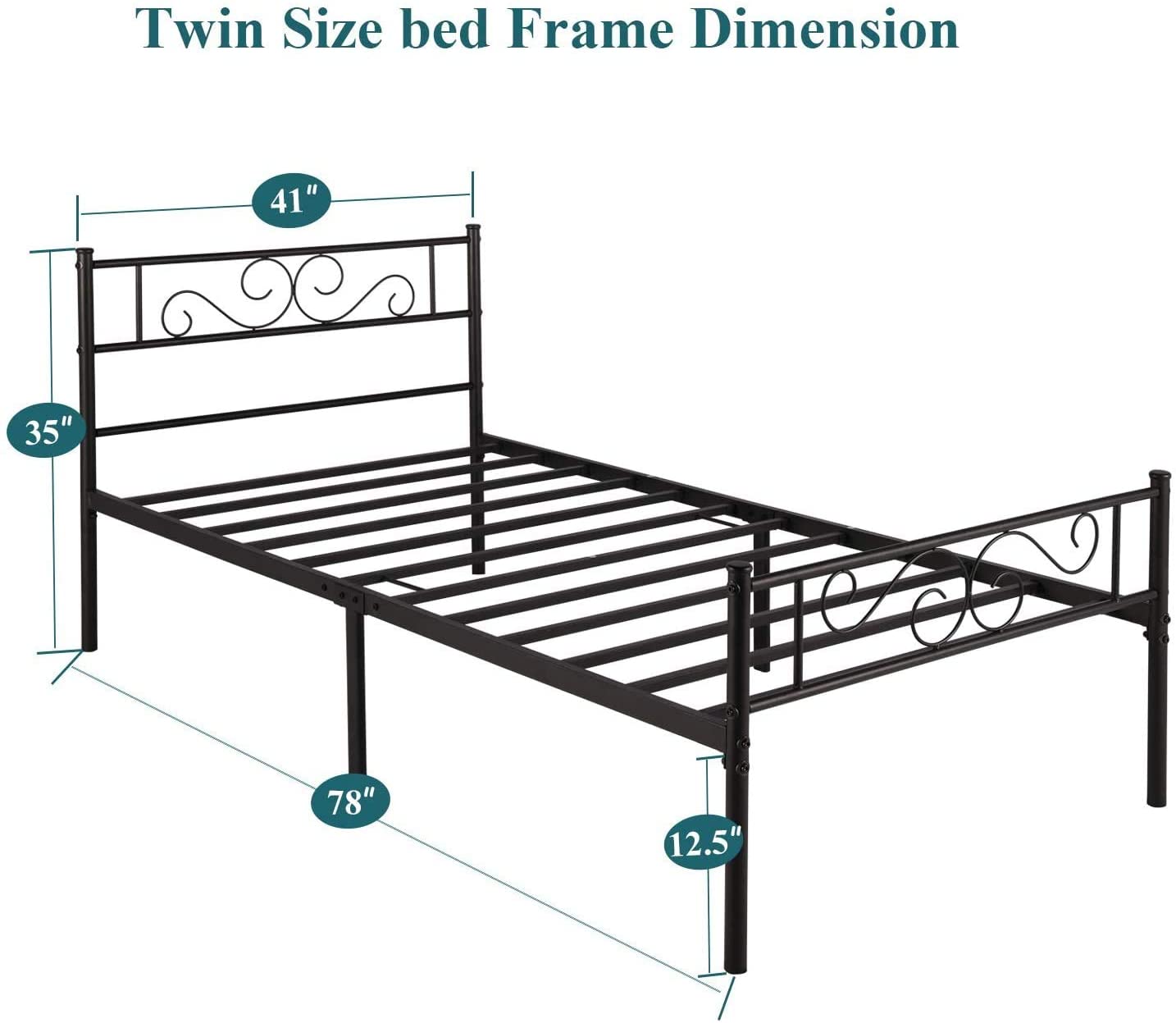 Bed Frame/Mattress Foundation with Vintage Headboard & Footboard, Easy Assembly