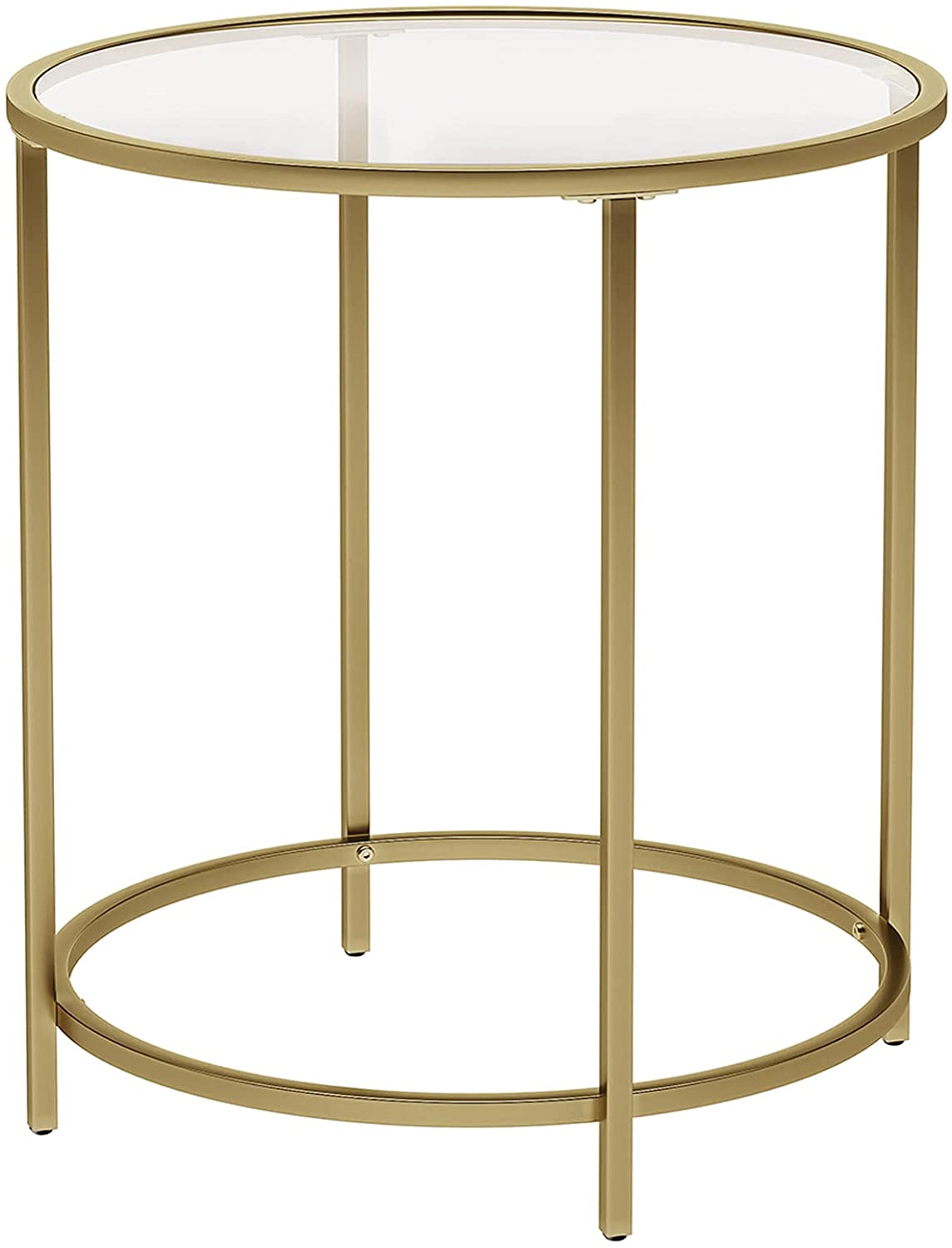 Round Side Table, Glass End Table with Metal Frame, Small Coffee Accent Table - HWLEXTRA 