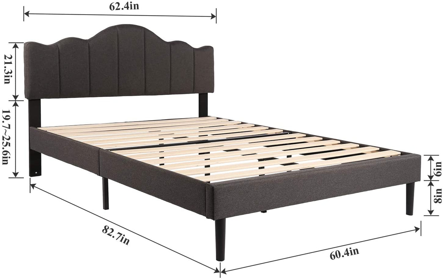 Upholstered Platform Bed Frame with Height Adjustable Headboard, Mattress Foundation