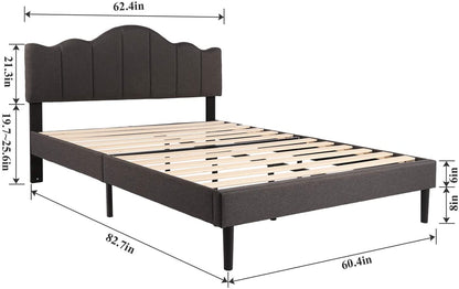 Upholstered Platform Bed Frame with Height Adjustable Headboard, Mattress Foundation