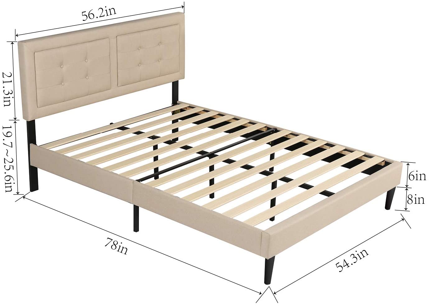 Twin Size Upholstered Platform Bed /Mattress Foundation with Height Adjustable Headboard
