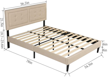 Twin Size Upholstered Platform Bed /Mattress Foundation with Height Adjustable Headboard