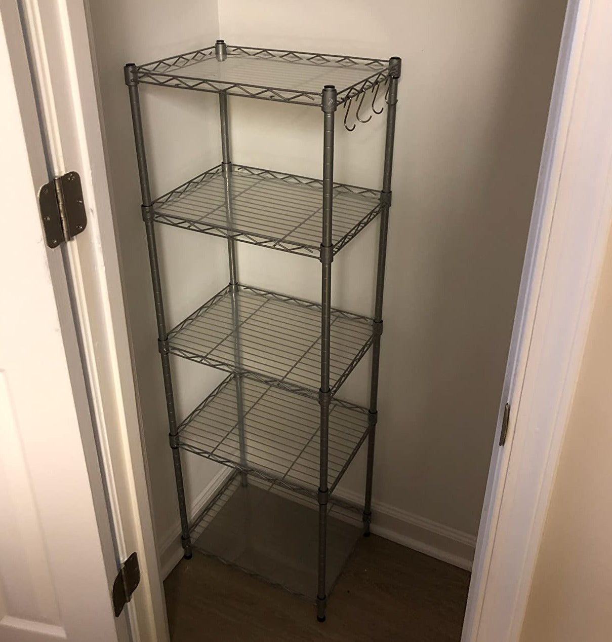 Wire Shelving Unit, 5-Tier Kitchen Storage Shelf, Space-Saving Metal Rack, with Plastic Liners, 4 Hooks