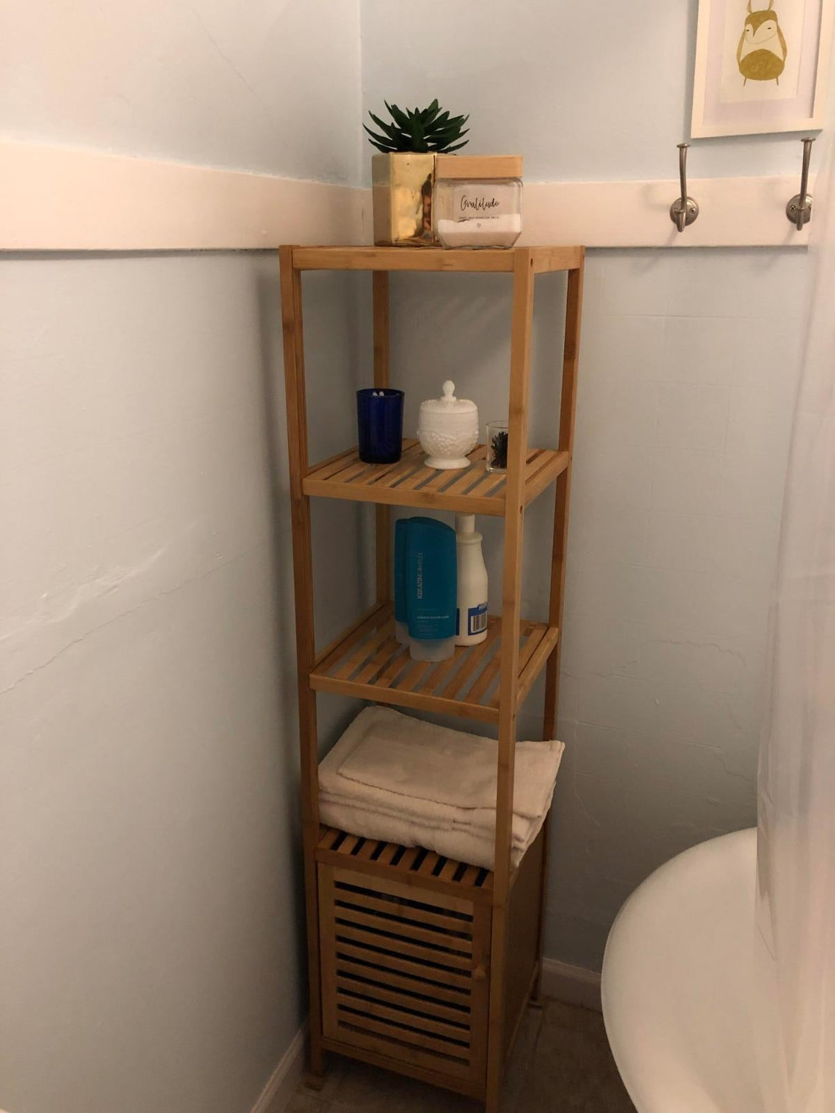 4 Tiers Bamboo Bathroom Floor Cabinet, Storage Tower Multifunctional Shelve - HWLEXTRA 