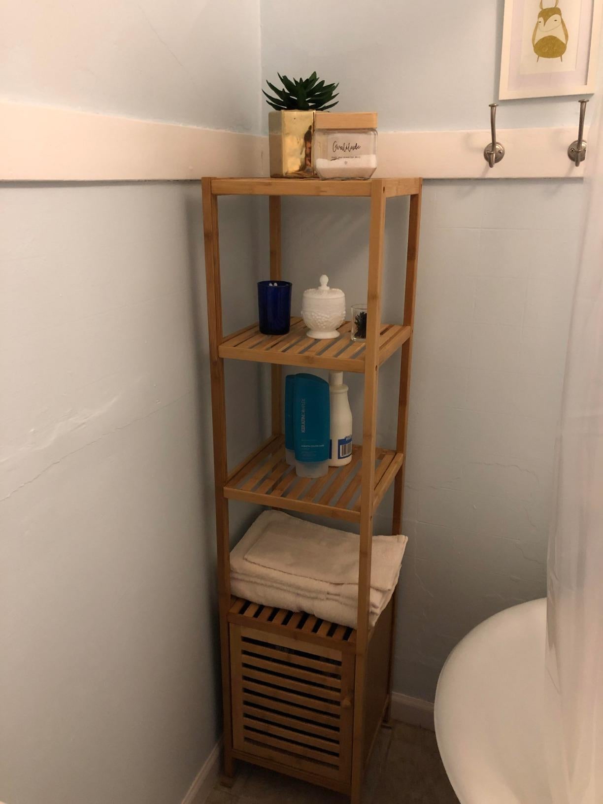 4 Tiers Bamboo Bathroom Floor Cabinet, Storage Tower Multifunctional Shelve - HWLEXTRA 