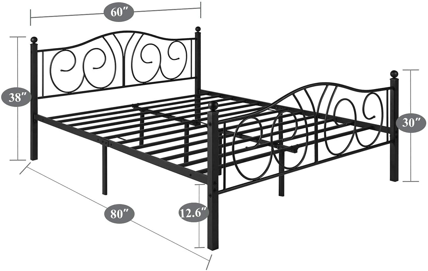 Metal Bed Frame with Headboard and Footboard, Iron Mattress Foundation No Box Spring Needed