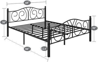 Metal Bed Frame with Headboard and Footboard, Iron Mattress Foundation No Box Spring Needed