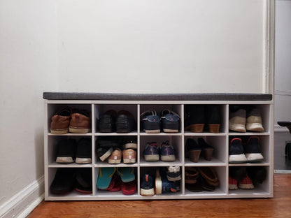 Shoe Bench with Cushion, 15-Cube Storage Bench, Holds up to 440 lb - HWLEXTRA 
