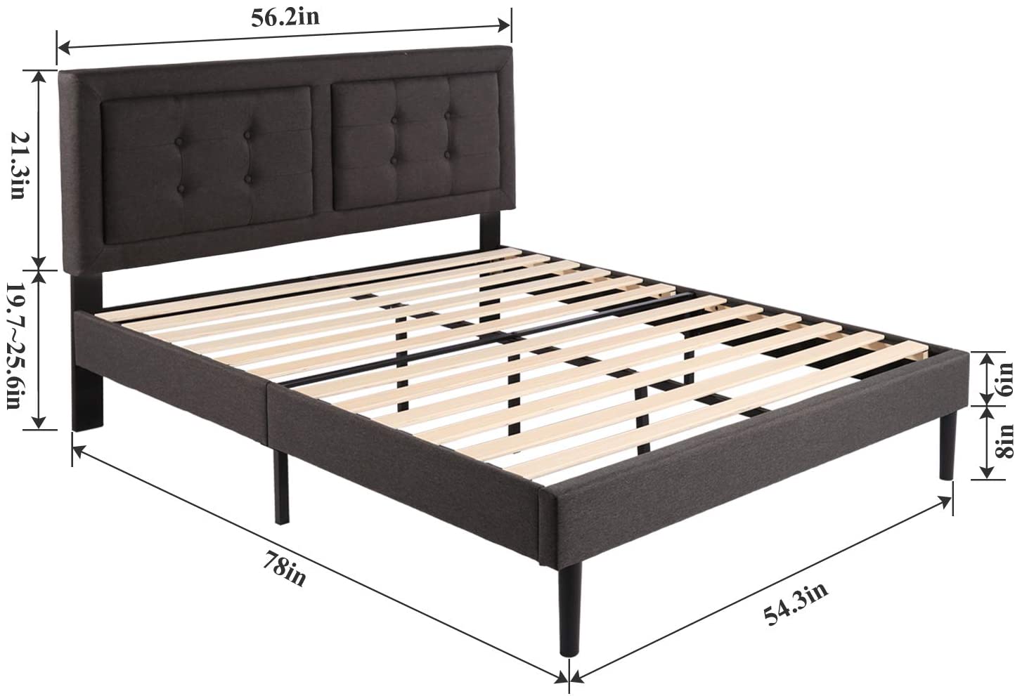 Twin Size Upholstered Platform Bed /Mattress Foundation with Height Adjustable Headboard