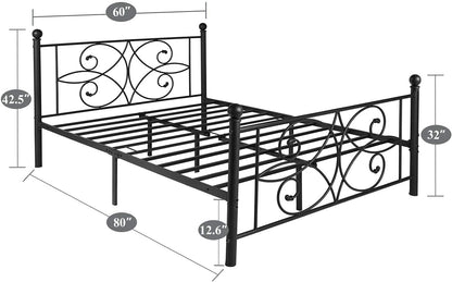 Metal Bed Frame with Headboard and Footboard, Iron Mattress Foundation No Box Spring Needed