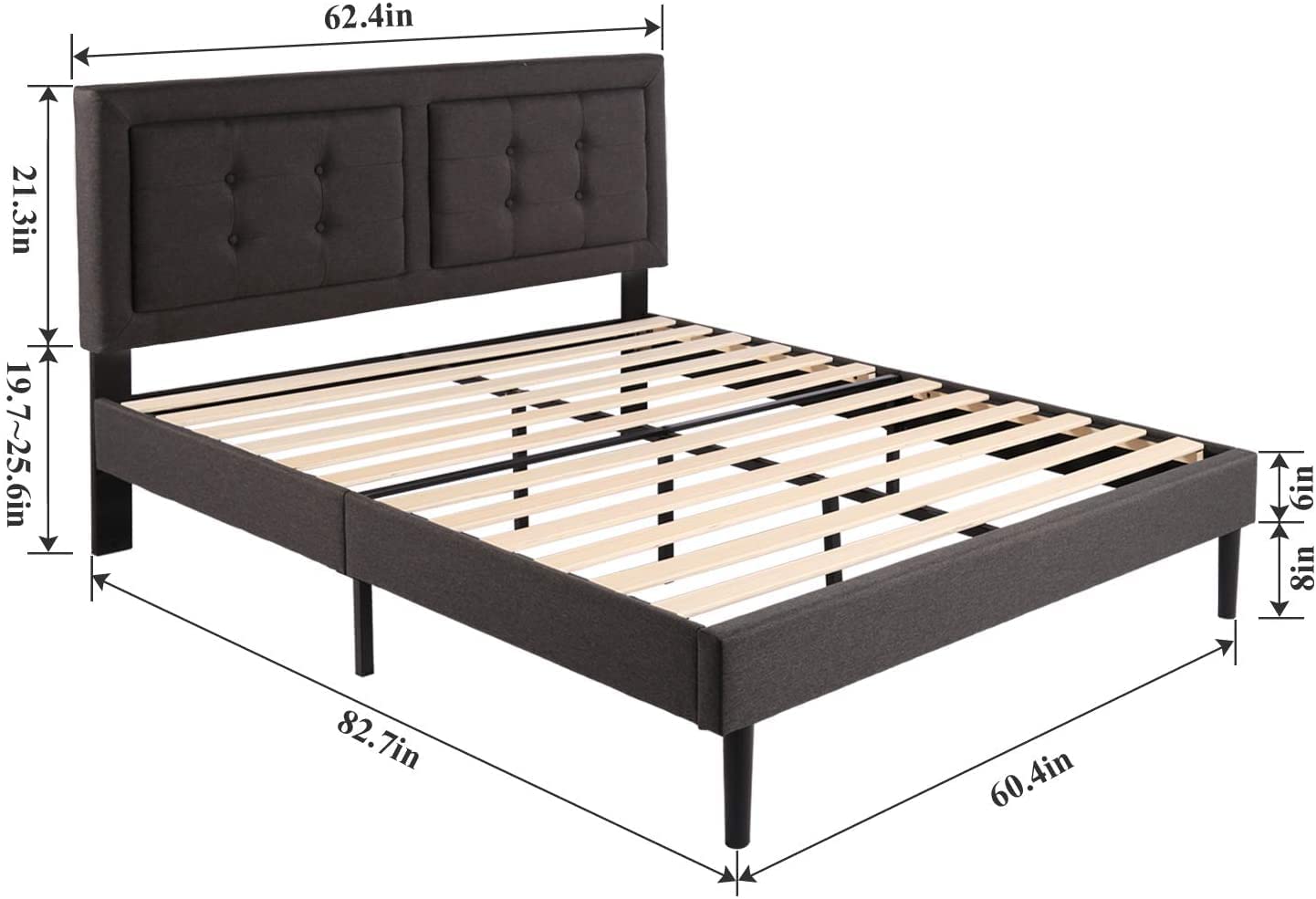 Twin Size Upholstered Platform Bed /Mattress Foundation with Height Adjustable Headboard