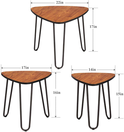 3-Piece Nesting Table with Metal Frame, Stacking Nightstand Home Furniture Set