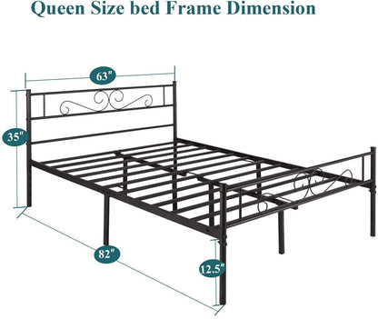 Platform Metal Bed Frame, Mattress Foundation with Headboard & Footboard