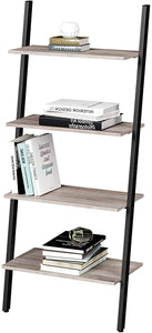 Industrial Ladder Shelf, 4-Tier Bookshelf, Storage Rack Shelves, Leaning Shelf - HWLEXTRA 