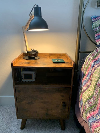 Nightstand Set of 2, 3-Tier End Table with Switchable Door, Side Table