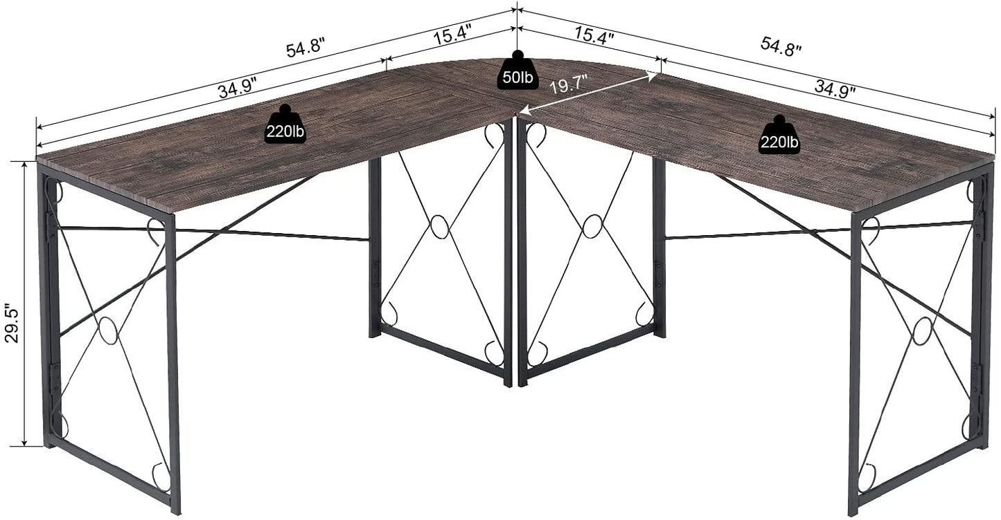 L Shaped Computer Desk, 59’’x59’’ Large Industrial Home Office Workstation, Multi-Usage Corner Gaming Table