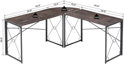 L Shaped Computer Desk, 59’’x59’’ Large Industrial Home Office Workstation, Multi-Usage Corner Gaming Table