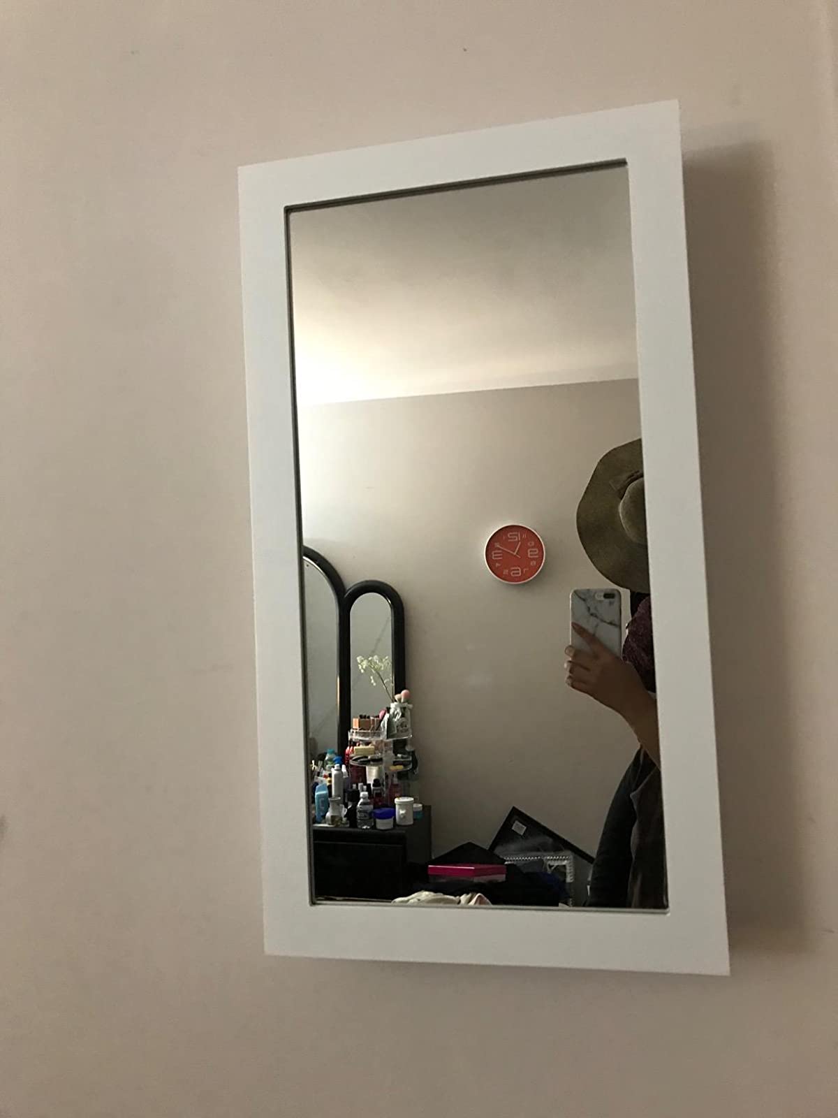White Wall-Mounted Jewelry Armoire with Mirror - HWLEXTRA