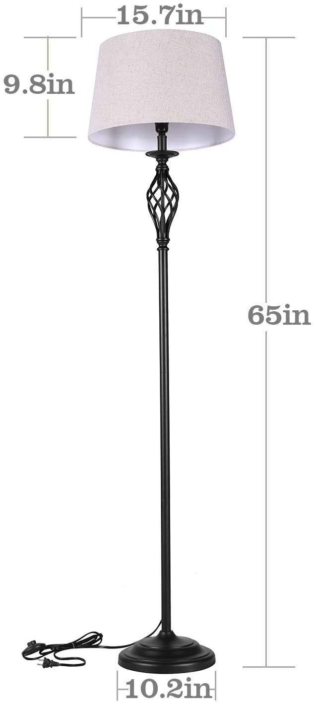 Floor Lamp with Linen Lampshade & Black lampbody Foot Pedal Switch Long-Distance Control