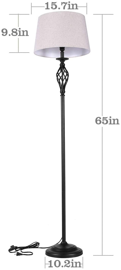 Floor Lamp with Linen Lampshade & Black lampbody Foot Pedal Switch Long-Distance Control