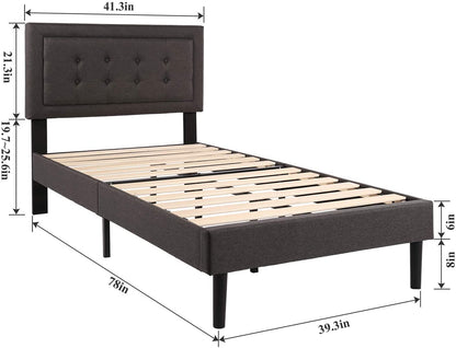 Twin Size Upholstered Platform Bed /Mattress Foundation with Height Adjustable Headboard