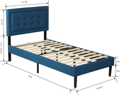 Twin Size Upholstered Platform Bed /Mattress Foundation with Height Adjustable Headboard