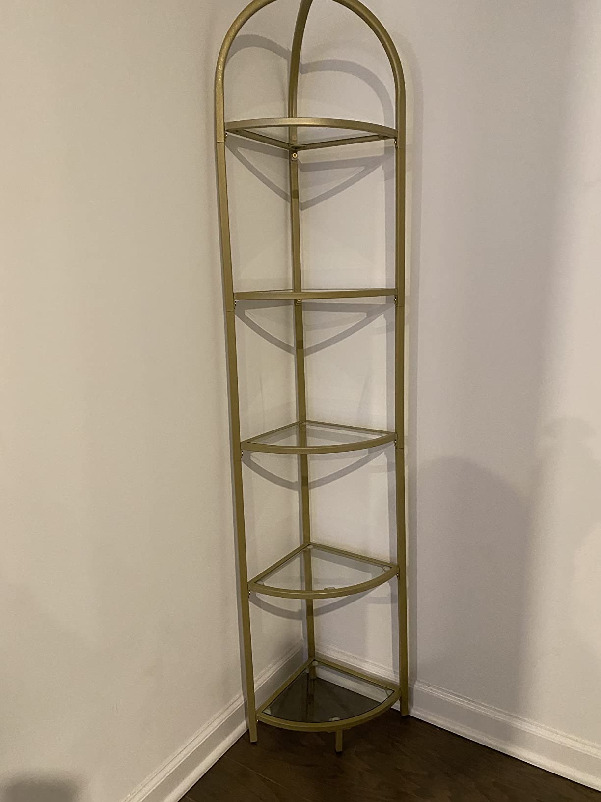 Corner Shelf, 5 Tier Corner Bookshelf, Tempered Glass Shelves, Modern Style