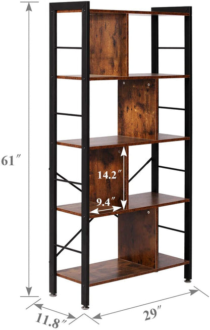 61" Bookshelf 4-Tier Industrial Bookcases/Display Shelf/Floor Standing Storage Rack/Cabinet