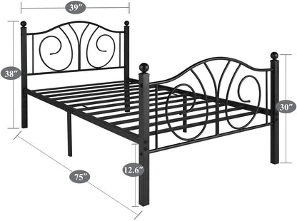 Metal Bed Frame with Headboard and Footboard, Iron Mattress Foundation No Box Spring Needed
