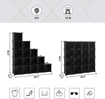 Cube Storage Organizer, 16-Cube Book Shelf, DIY Plastic Closet Cabinet - HWLEXTRA 