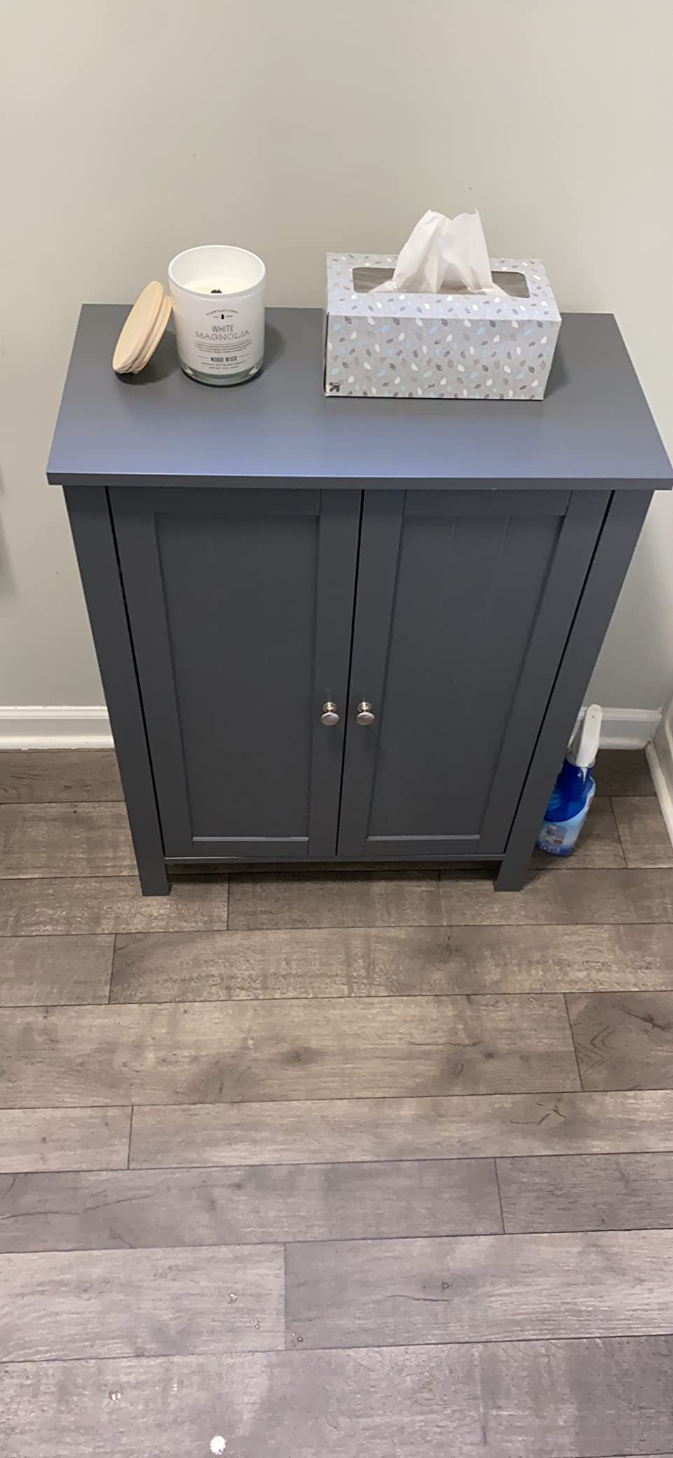 Bathroom Floor Storage Cabinet with Double Door Adjustable Shelf, 24”L x 12”W x 31.5”H White - HWLEXTRA 