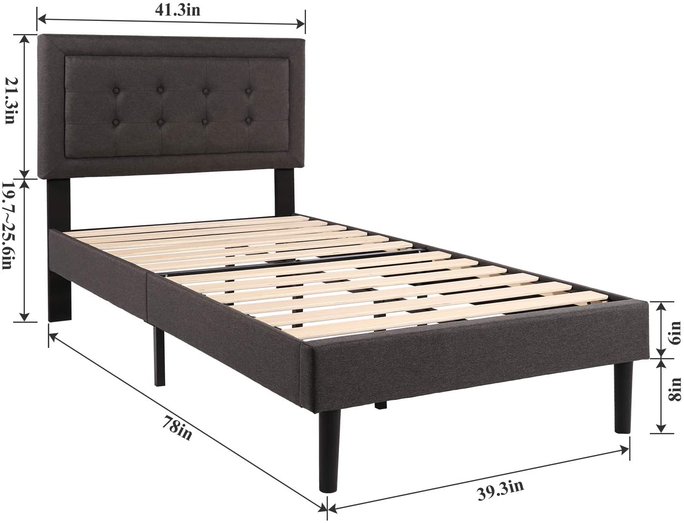 Twin Size Upholstered Platform Bed /Mattress Foundation with Height Adjustable Headboard