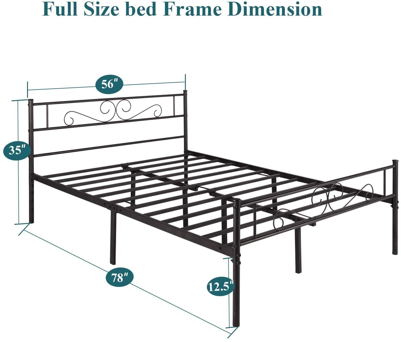 Platform Metal Bed Frame, Mattress Foundation with Headboard & Footboard