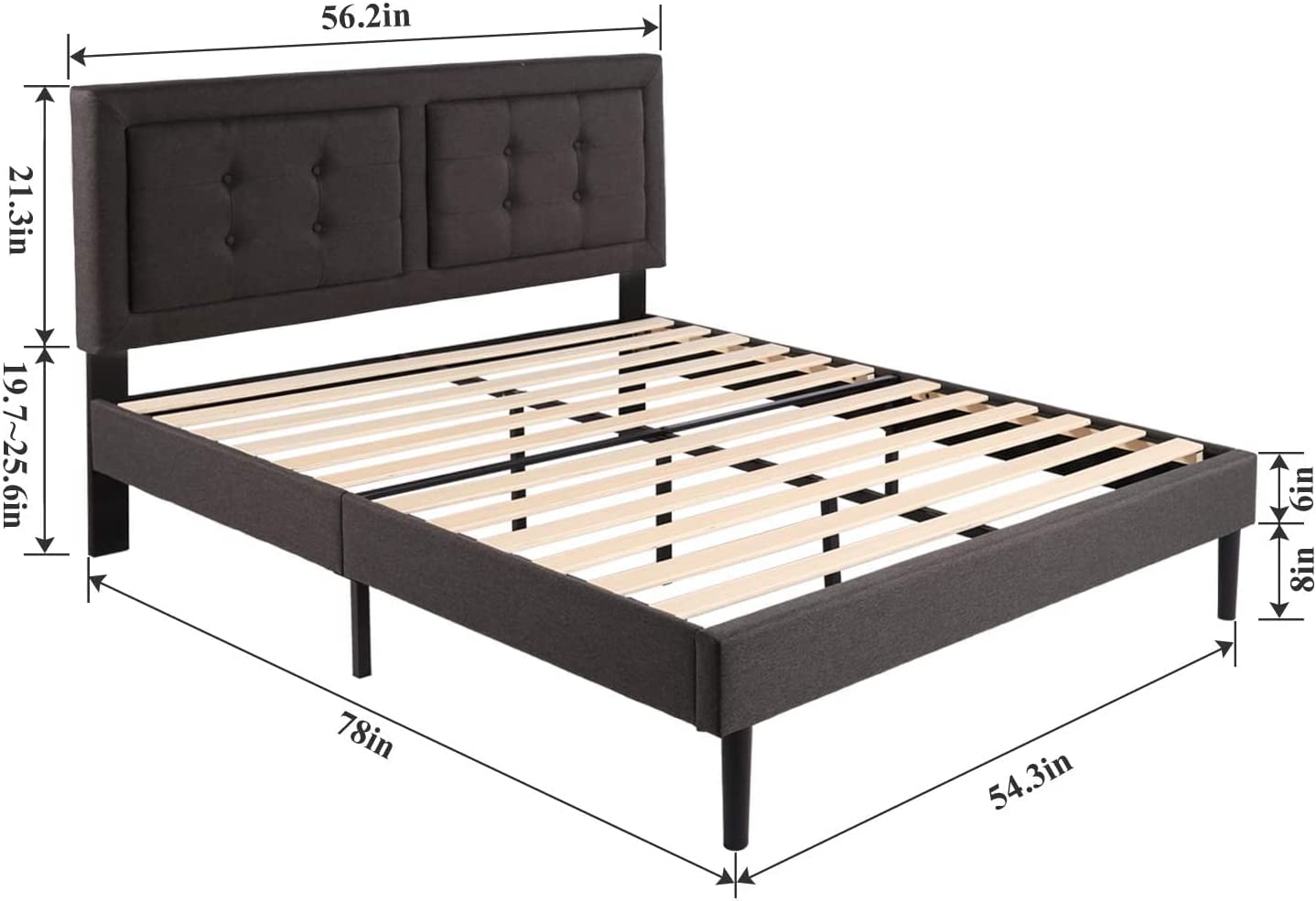 Twin Size Upholstered Platform Bed /Mattress Foundation with Height Adjustable Headboard