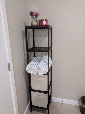 100% Bamboo Bathroom Shelf, 5-Tier Multifunctional Storage Rack, Shelving Unit, Bathroom Towel shelf