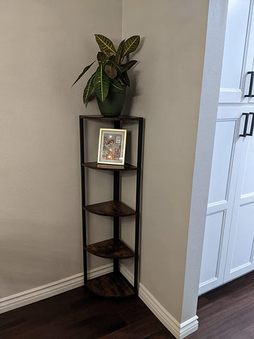 5 Tier Corner Shelf, Corner Bookshelf Small Bookcase, Tall Corner Storage Shelves