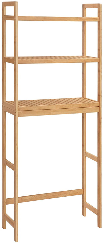 Over-the-Toilet Storage, 3-Tier Bamboo Bathroom Organizer with Adjustable Shelves, Multifunctional Toilet Rack - HWLEXTRA 