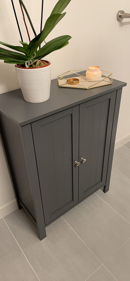 Bathroom Floor Storage Cabinet with Double Door Adjustable Shelf, 24”L x 12”W x 31.5”H White - HWLEXTRA 