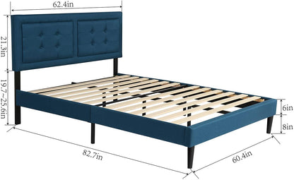 Twin Size Upholstered Platform Bed /Mattress Foundation with Height Adjustable Headboard