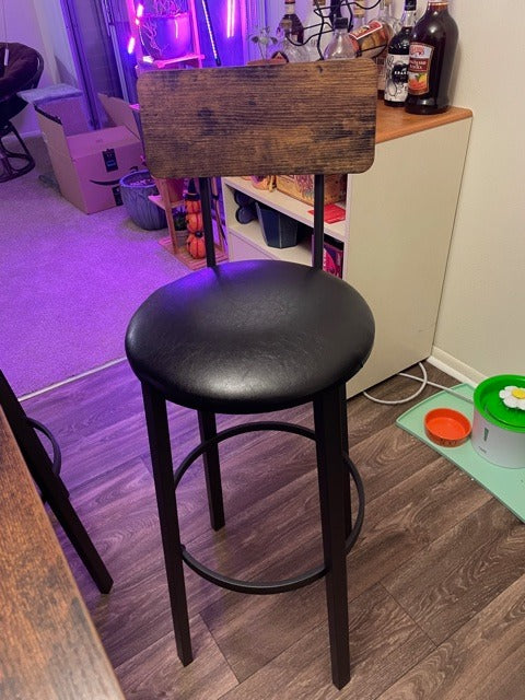 Bar Stools, Set of 2 PU Upholstered Breakfast Stools, 15.4 x 15.4 x 39.4 Inches