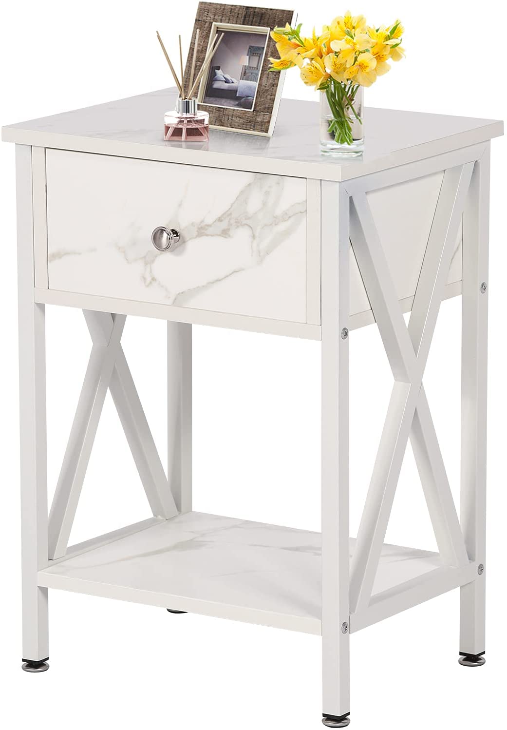 Versatile Nightstands X-Design Side End Table Night Stand Storage Shelf with Bin Drawer