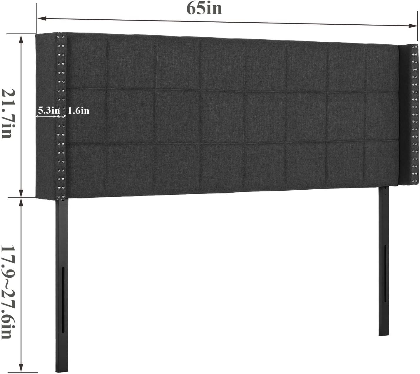 Upholstered Height Adjustable Headboard with Decorative Nailhead Trim, 49.3''
