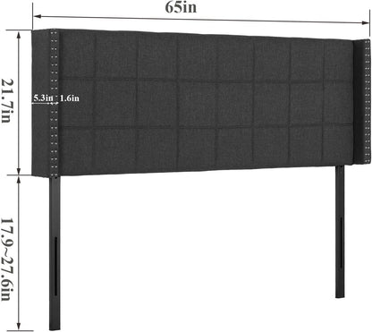 Upholstered Height Adjustable Headboard with Decorative Nailhead Trim, 49.3''