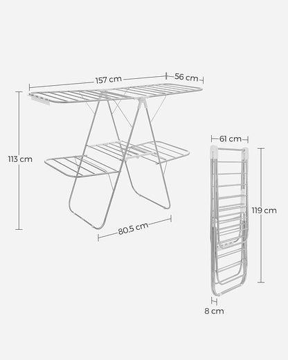 Clothes Drying Rack, Foldable 2-Level Stable Indoor Airer, Free-Standing Laundry Stand - HWLEXTRA 