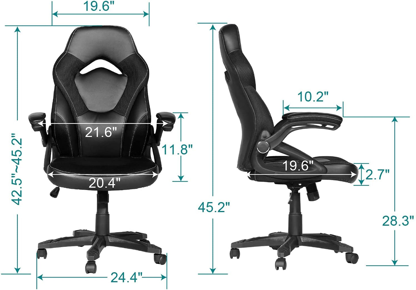 Gaming Racing Ergonomic High-Back Computer Chair, Adjustable Seat Height, Flip Up Arms