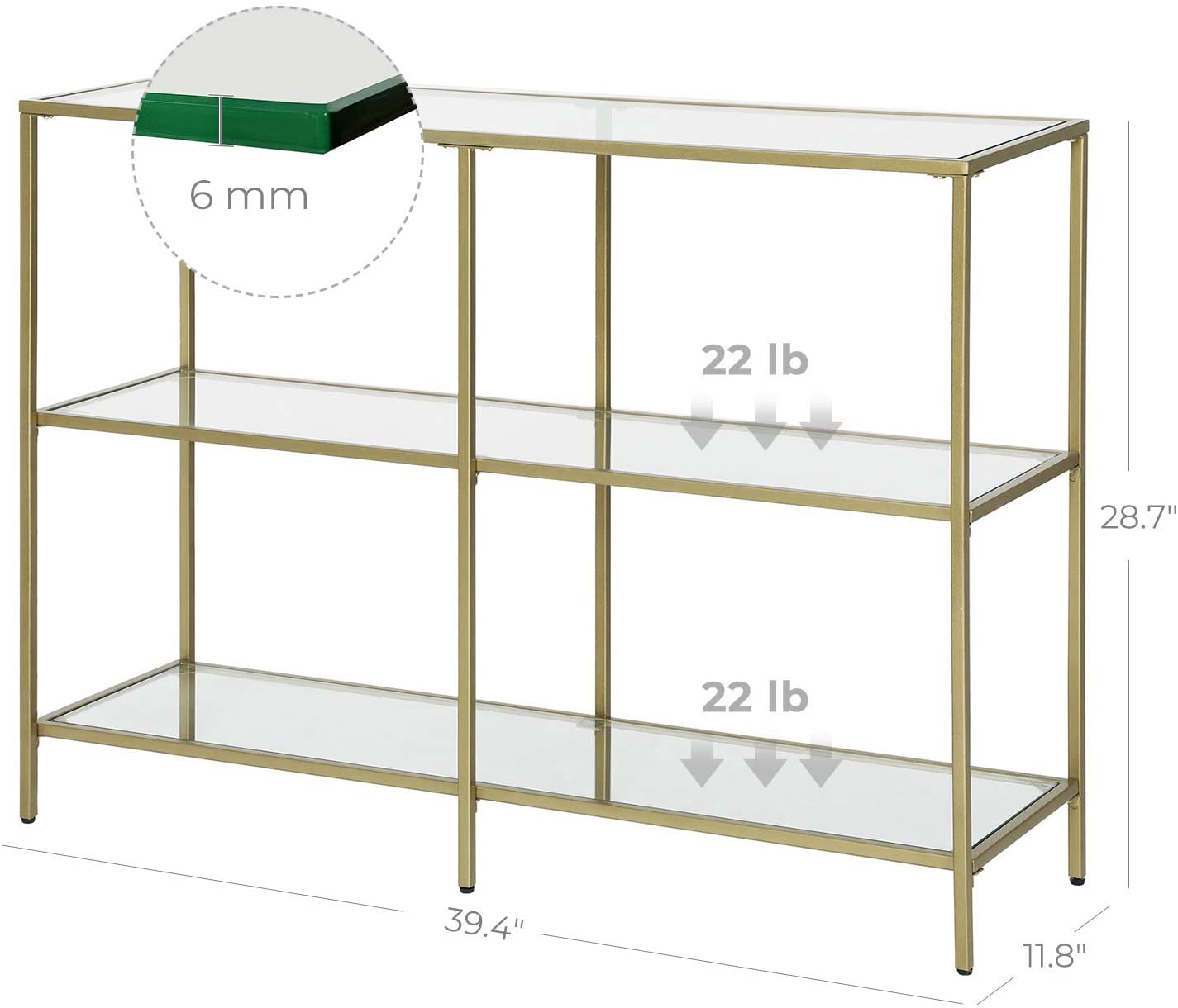 Console Table with 3 Shelves | 51.2 x 11.8 x 28.7 Inches | Metal Frame - HWLEXTRA 