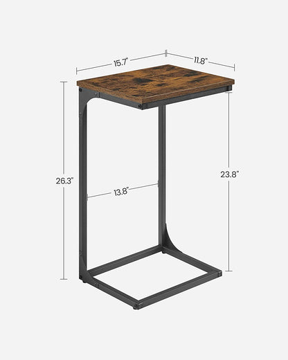 Products C-Shaped Side Table, End Table for Sofa, Couch Table with Metal Frame, Rustic Brown and Black