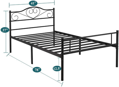 Metal Platform Mattress Foundation, Decorative Headboard & Footboard