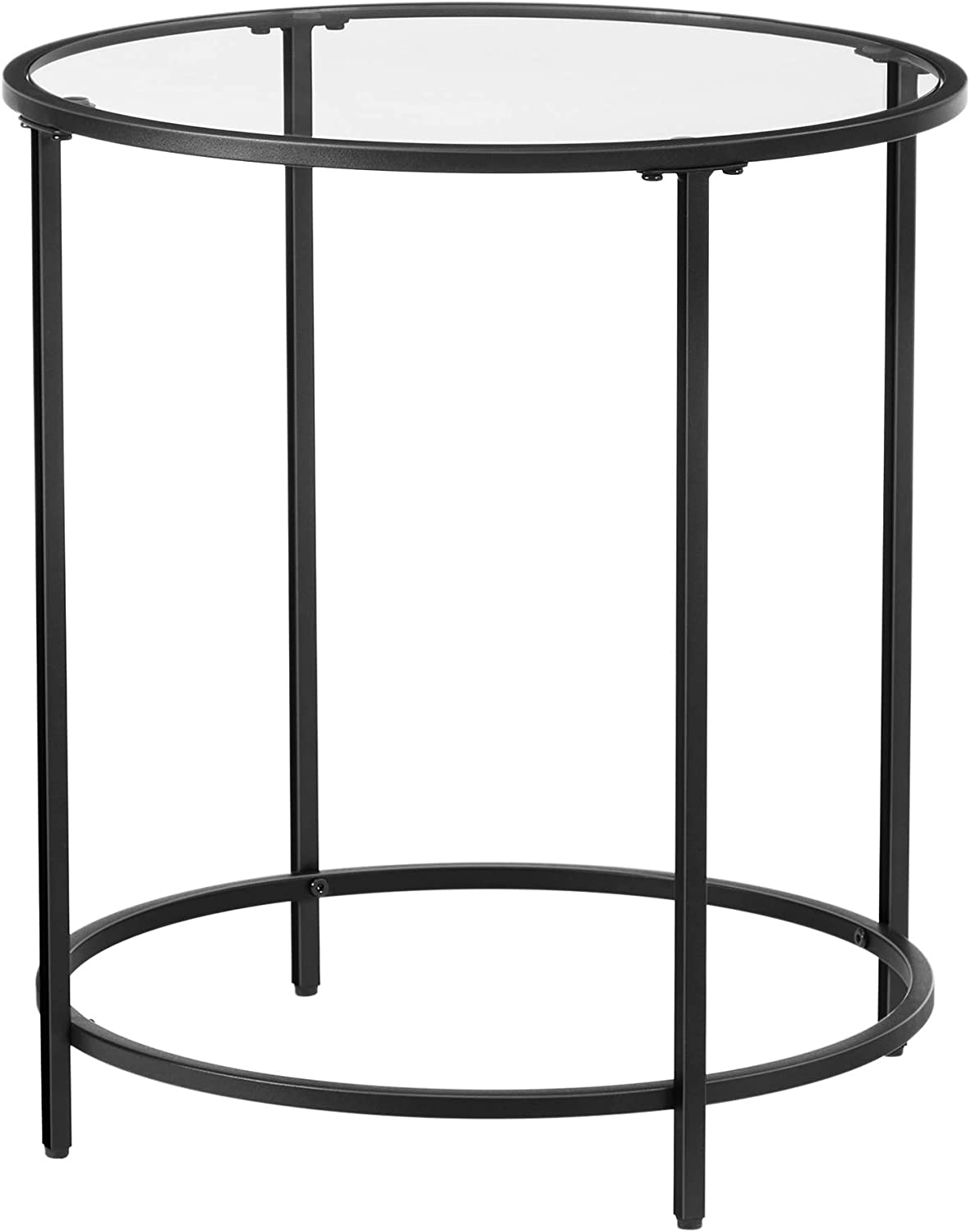 Round Side Table, Glass End Table with Metal Frame, Small Coffee Accent Table - HWLEXTRA 